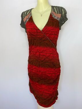 Custo Barcelona Dress Red Black gray Lace Lots of Stretch Excellent ~3~U.S.SM